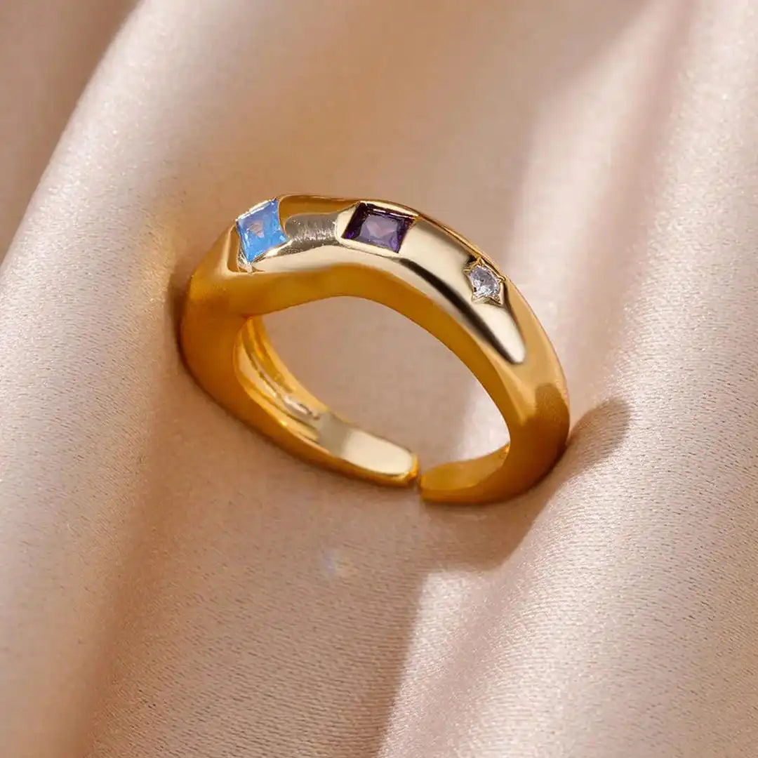Anillos cósmicos de piedras preciosas con aro grueso – imagen 2