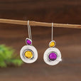 Pendientes colgantes artísticos de piedras en plata bicolor