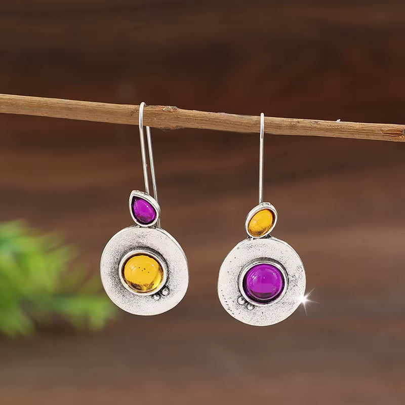 Pendientes colgantes artísticos de piedras en plata bicolor