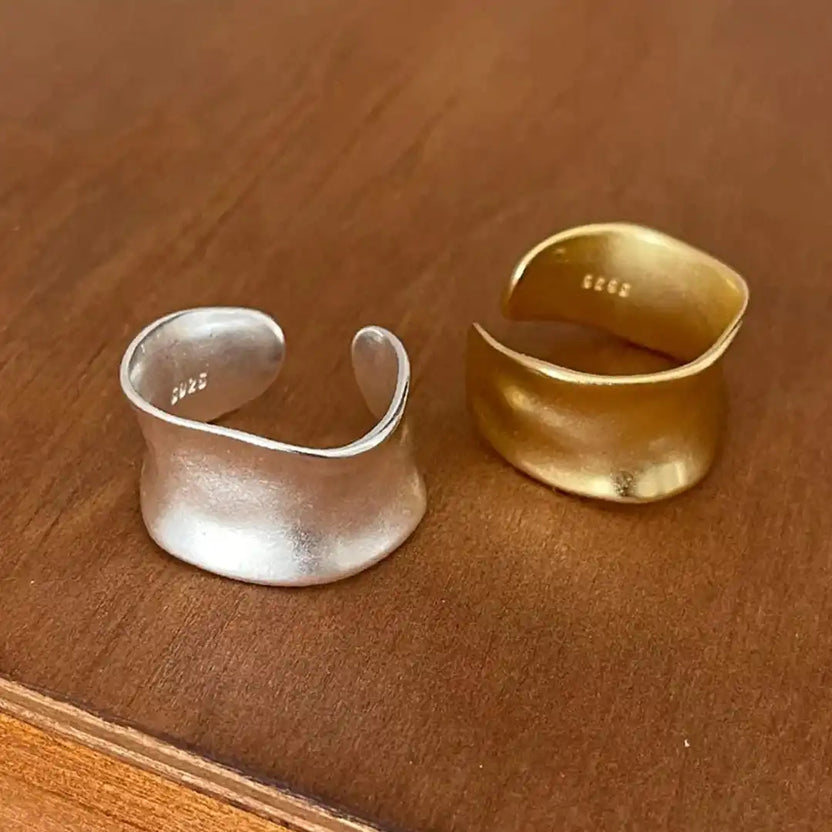 Anillo ancho plano ajustable vintage en oro y plata