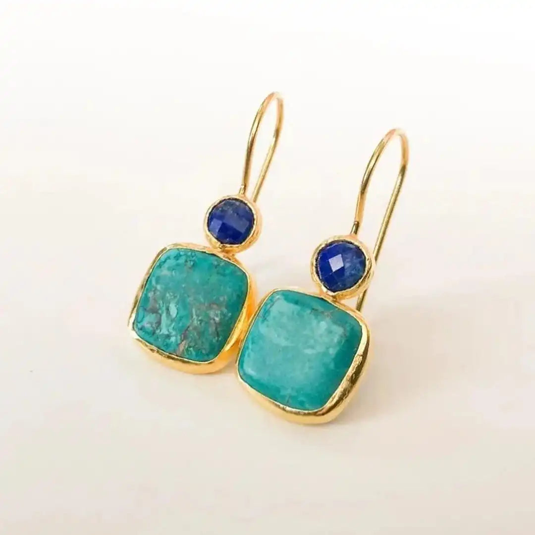 Pendientes vintage dorados de turquesa ornamentados – imagen 2