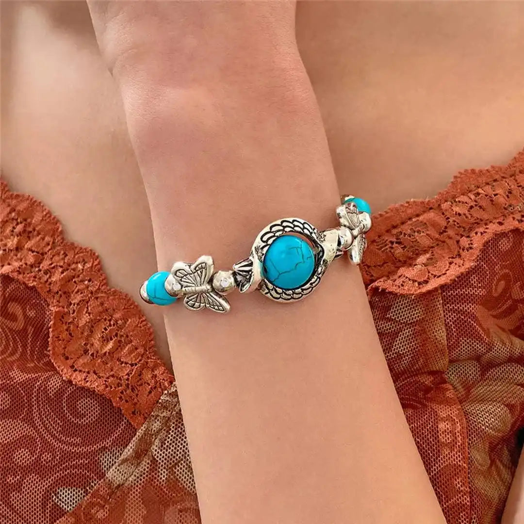 Pulsera de plata antigua con turquesa Aqua