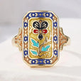Anillo floral vintage de esmalte llamativo – imagen 2
