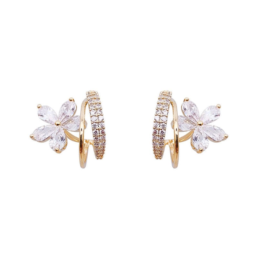 Pendientes florales dorados con circonita – imagen 3