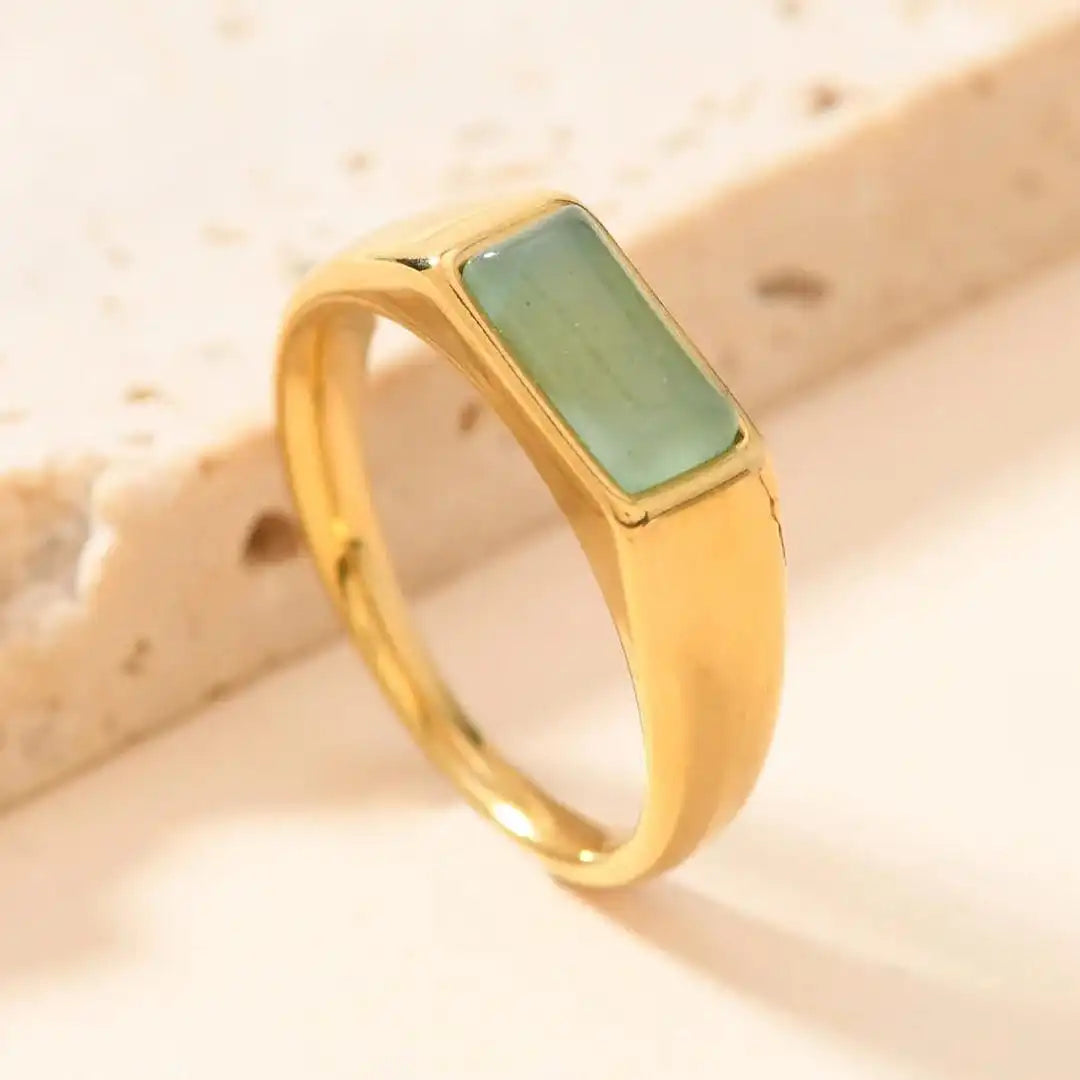Anillos de oro elegantes con piedra preciosa rectangular – imagen 2