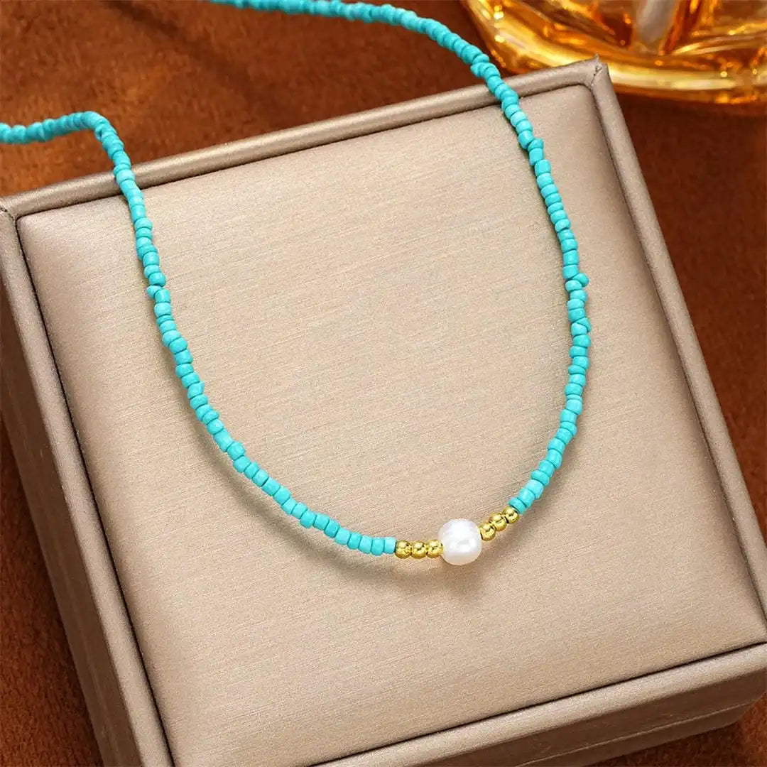 Collar de perlas barrocas con cuentas turquesa – imagen 2