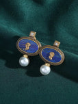 Conjunto de collar y pendientes camafeo de lapislázuli antiguo – imagen 3