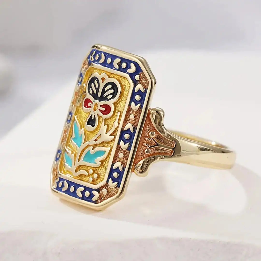 Anillo floral vintage de esmalte llamativo – imagen 3
