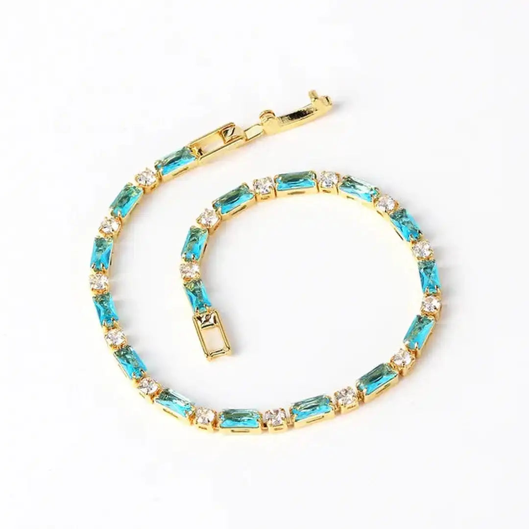 Pulsera de circonita dorada con turquesa – imagen 2