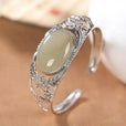 Brazalete hueco de plata con jade incrustado – imagen 2
