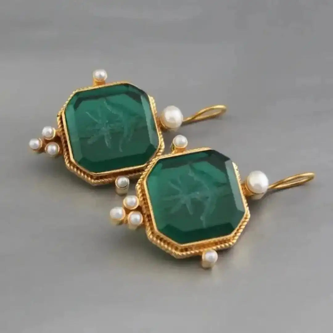 Pendientes colgantes vintage geométricos con perla – imagen 6