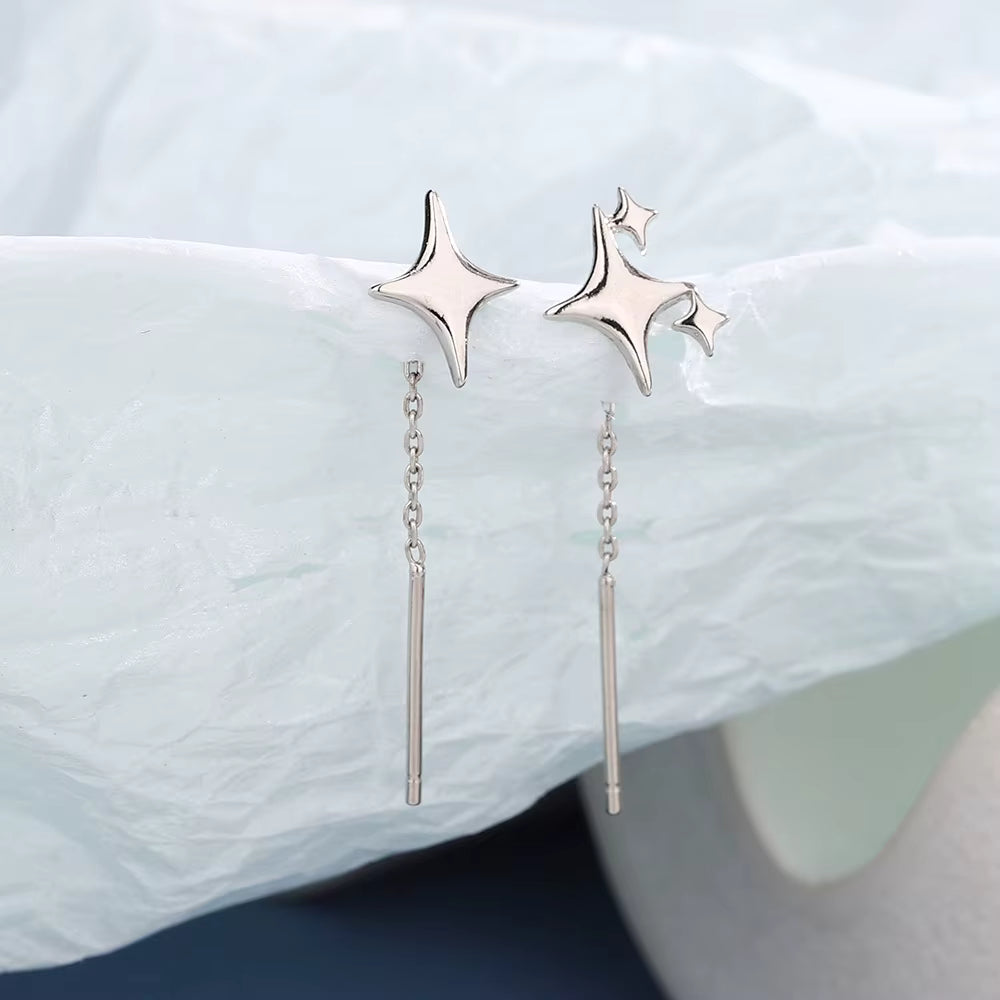 Pendientes de plata de ley con estrella dorada y cadena – imagen 2