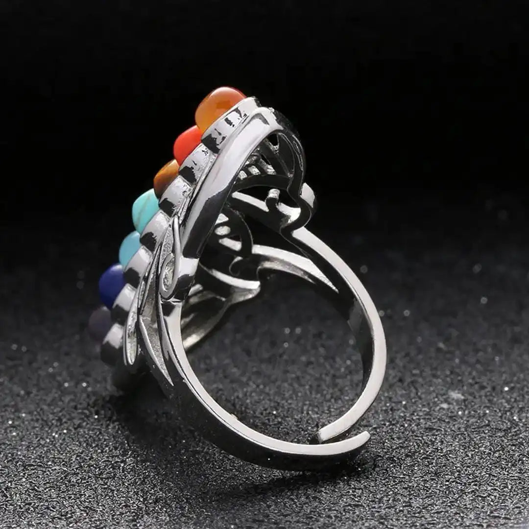 Anillo ajustable de plata con siete piedras chakra – imagen 2