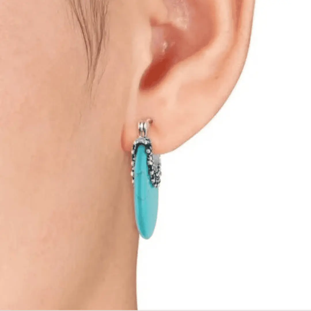 Pendientes de aro plateados con turquesa – imagen 2