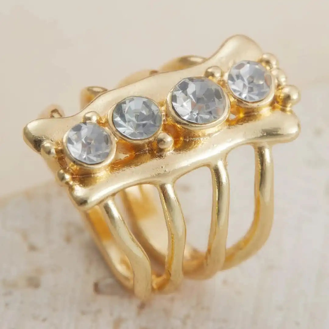 Anillo multibanda dorado refinado con cristales – imagen 4