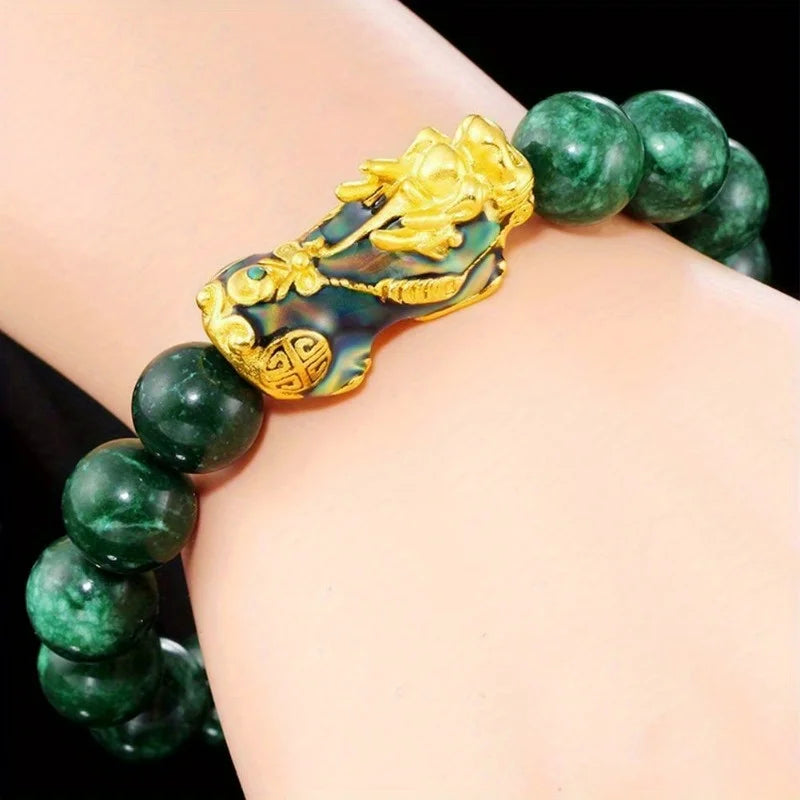 Pulsera dorada de cuentas de jade – imagen 2