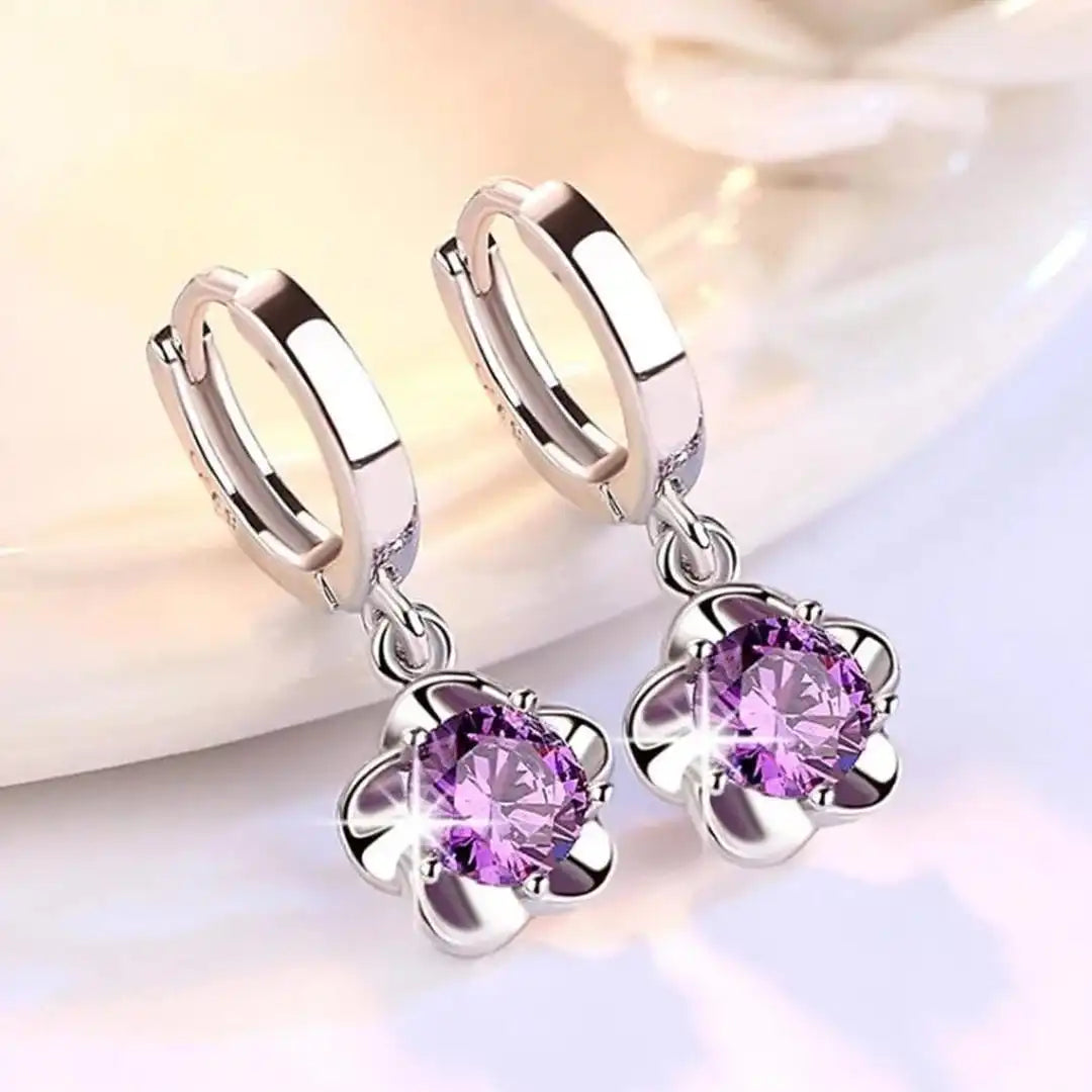 Pendientes de plata de ley con circonita morada y blanca – imagen 3