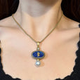 Conjunto de collar y pendientes camafeo de lapislázuli antiguo – imagen 5