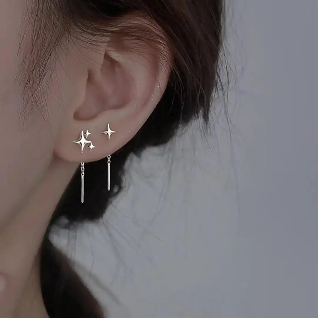 Pendientes de plata de ley con estrella dorada y cadena – imagen 5