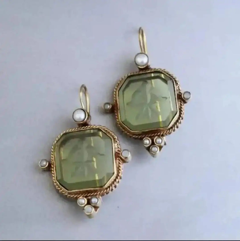 Pendientes colgantes vintage geométricos con perla