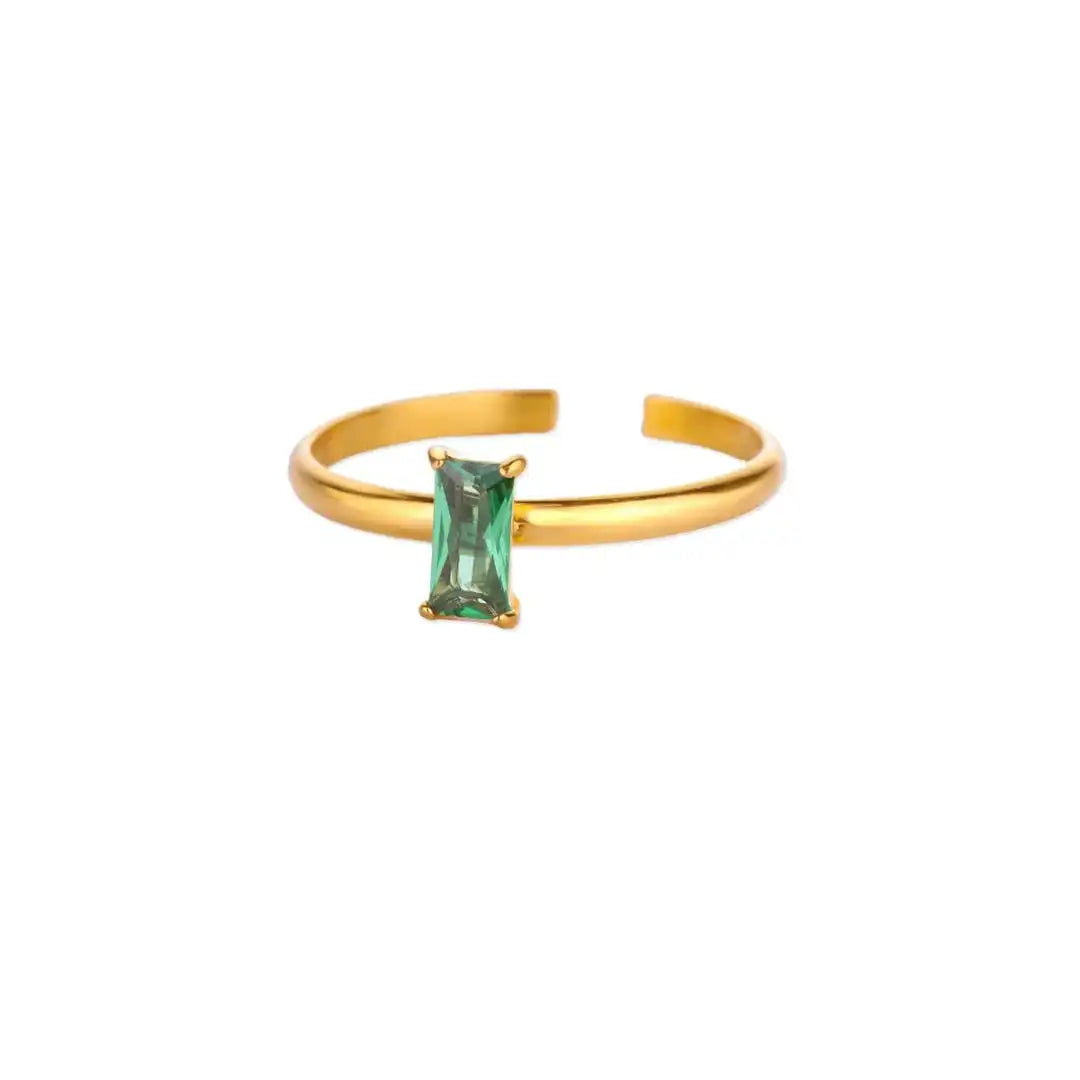 Anillo dorado delicado ajustable con gema de colores – imagen 7