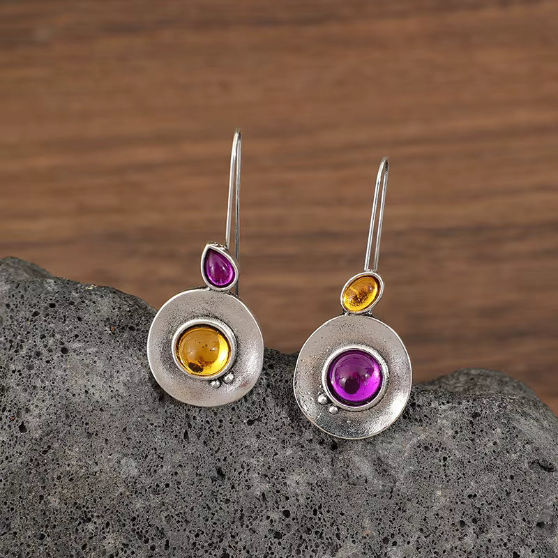 Pendientes colgantes artísticos de piedras en plata bicolor – imagen 2