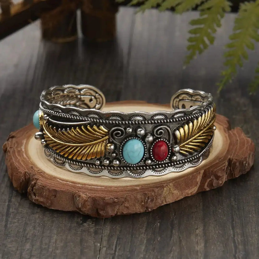 Pulsera Mesina de turquesa, plata y oro