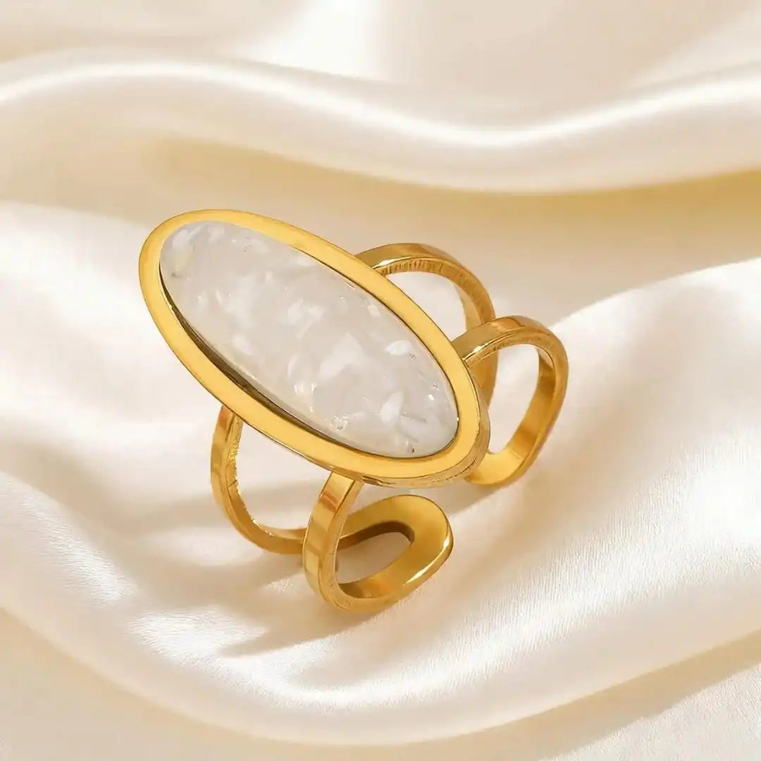 Anillo doble de oro con cabujón ovalado – imagen 5