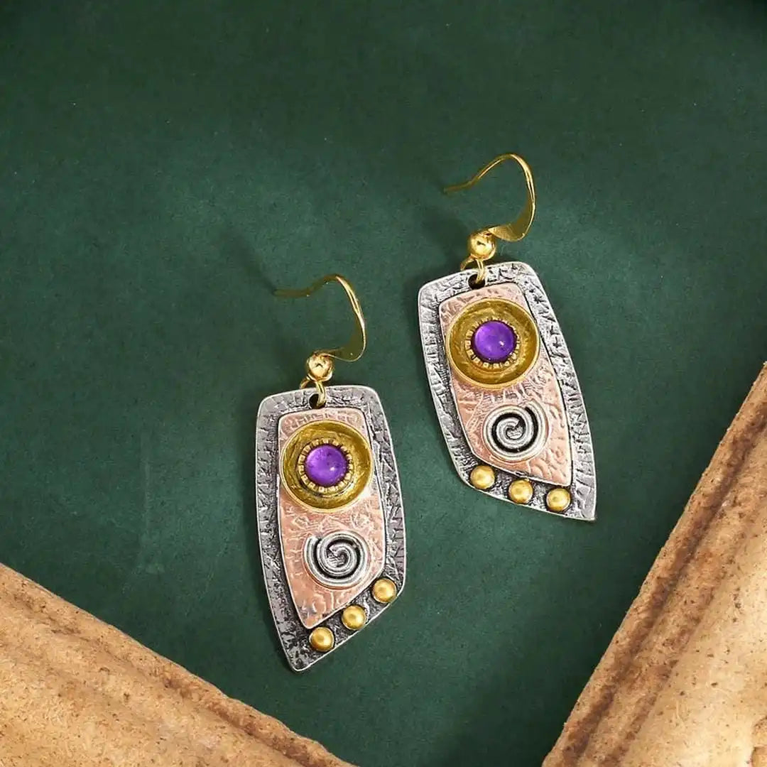 Pendientes bohemios de gemas en tres tonos – imagen 2