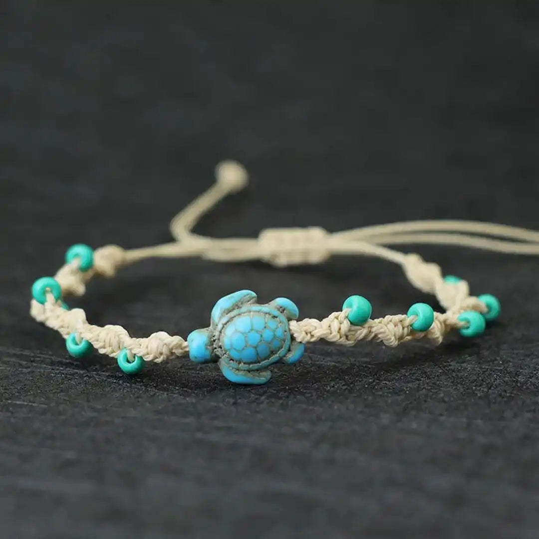 Pulsera bohemia de cuerda con tortuga de cuentas