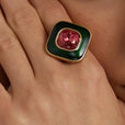 Anillo de cóctel cuadrado dúo de cristal – imagen 3