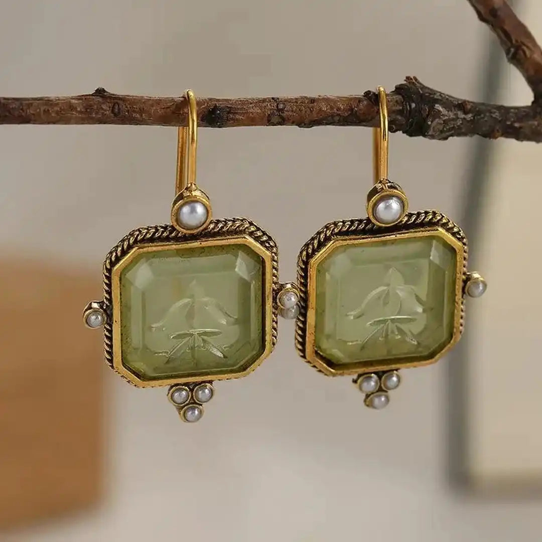 Pendientes colgantes vintage geométricos con perla – imagen 2