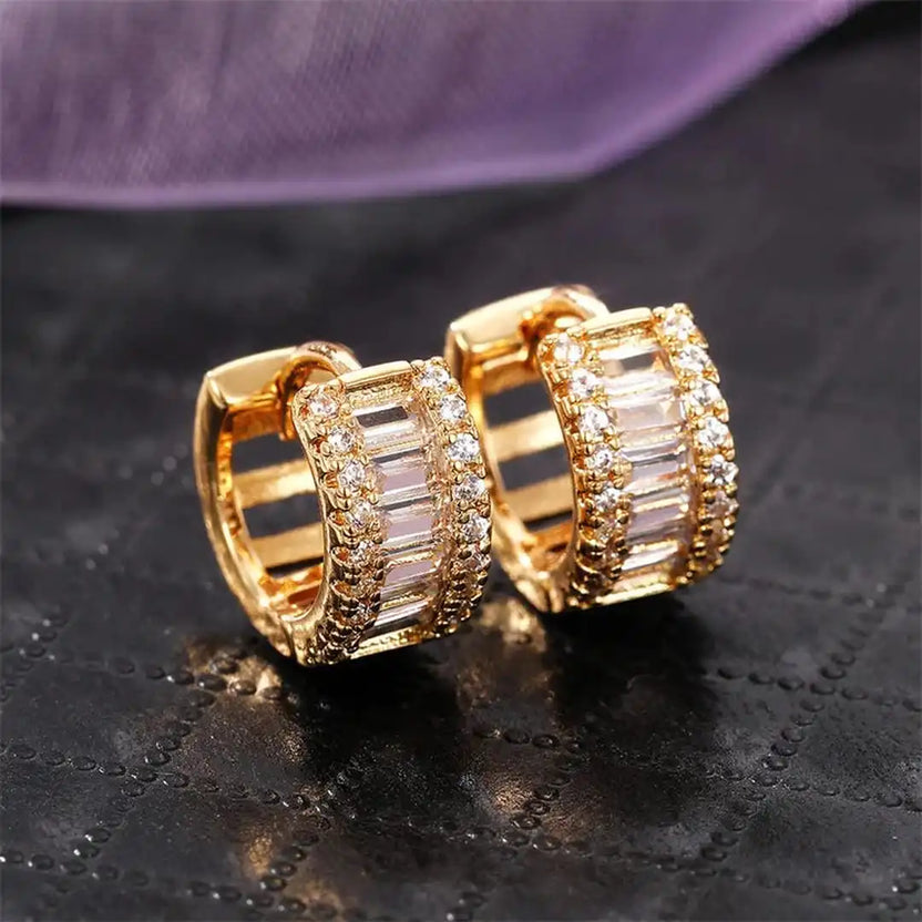 Pendientes mini aro con circonitas talla baguette