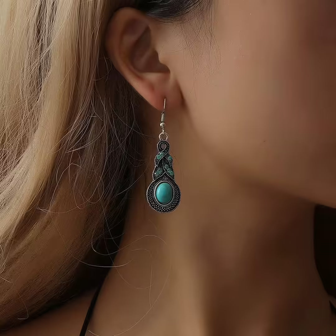 Conjunto vintage de collar con colgante de turquesa y pendientes – imagen 4