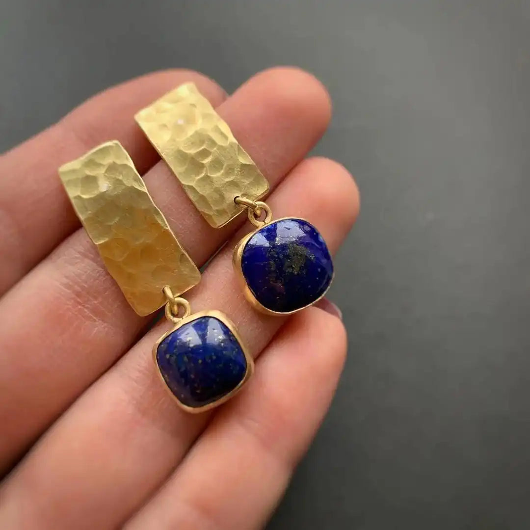 Pendientes colgantes boho de lapislázuli de forma cuadrada – imagen 4