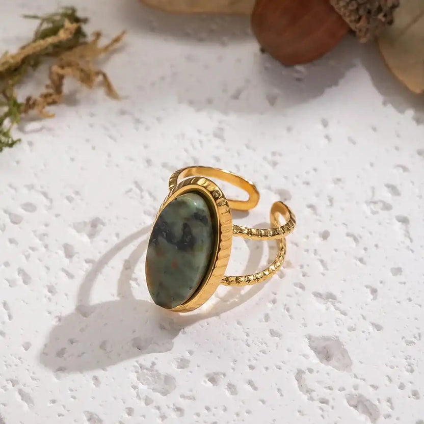 Anillo doble ajustable de jaspe verde