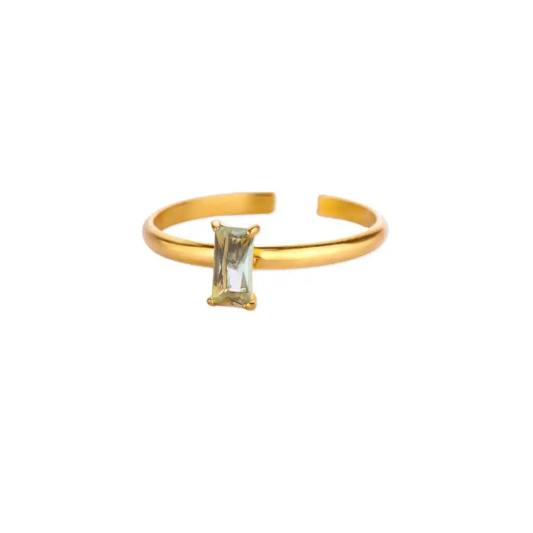 Anillo dorado delicado ajustable con gema de colores – imagen 14