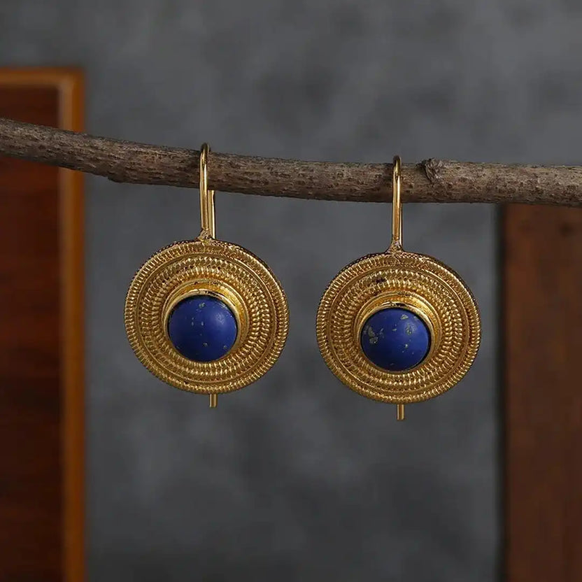 Pendientes colgantes redondos de piedra azul