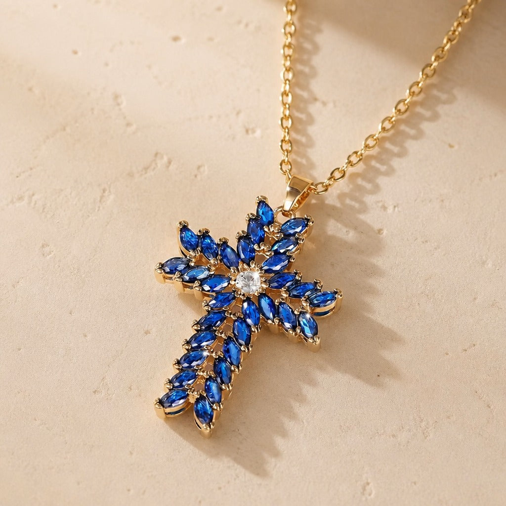 Collar con colgante de cruz zafiro – imagen 2