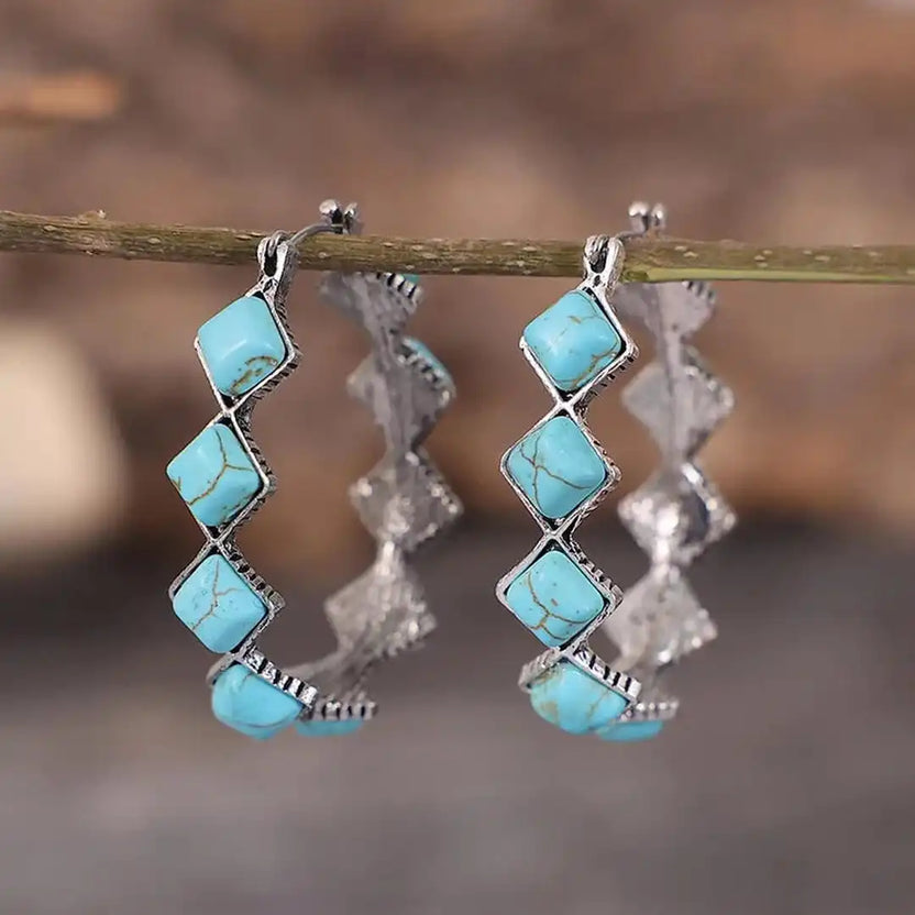 Pendientes de aro en U vintage en turquesa