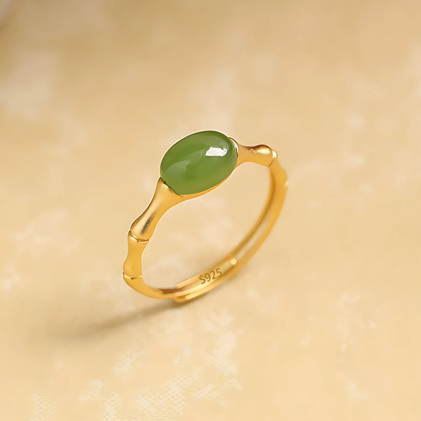 Anillo de bambú con perla pulida
