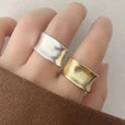 Anillo ancho plano ajustable vintage en oro y plata – imagen 5