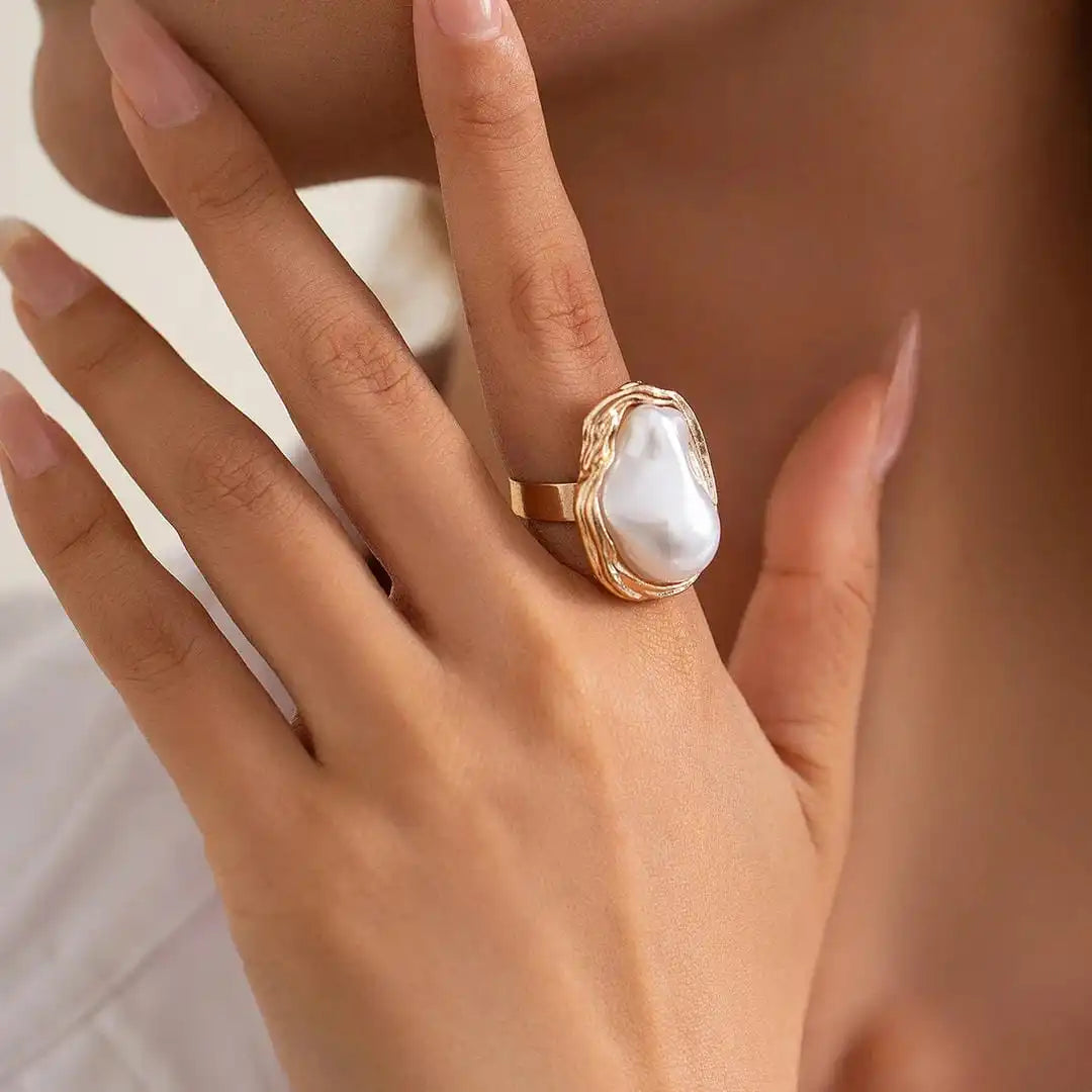 Anillos de cóctel con perla barroca gruesa – imagen 12