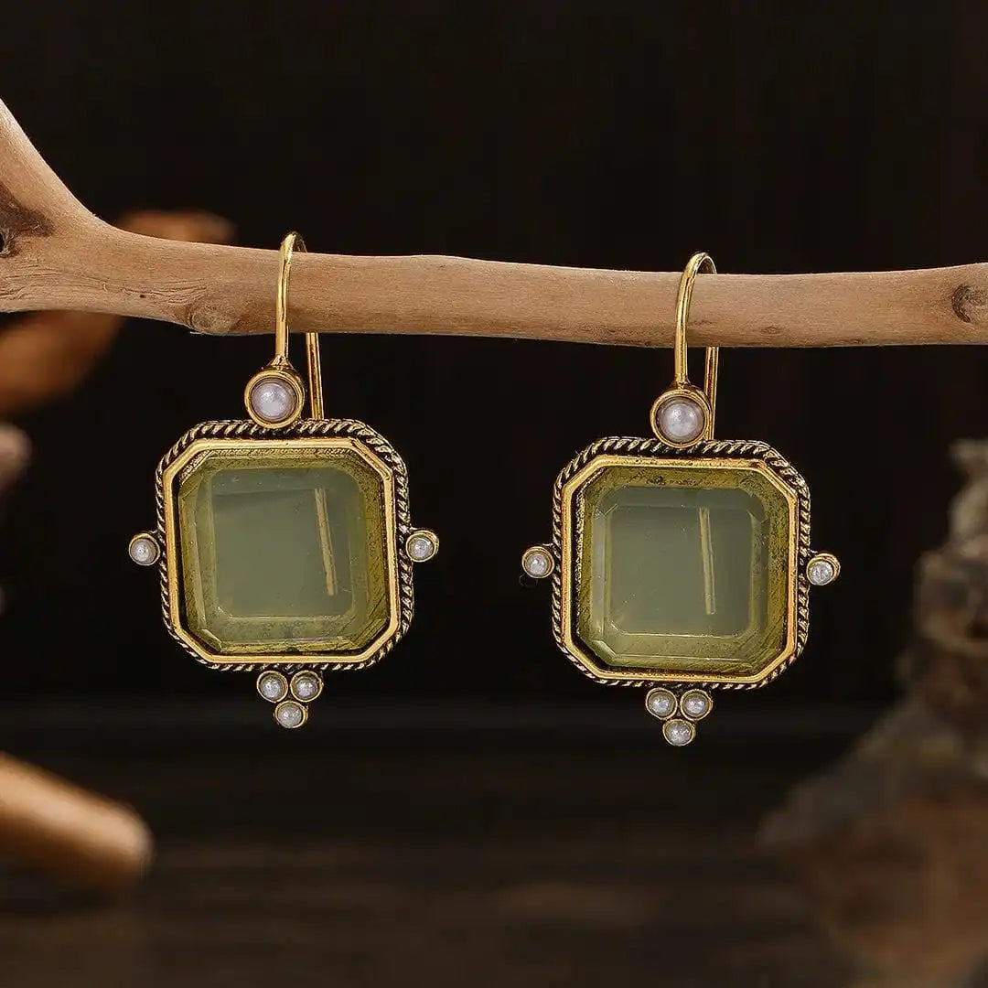 Pendientes colgantes vintage geométricos con perla – imagen 3