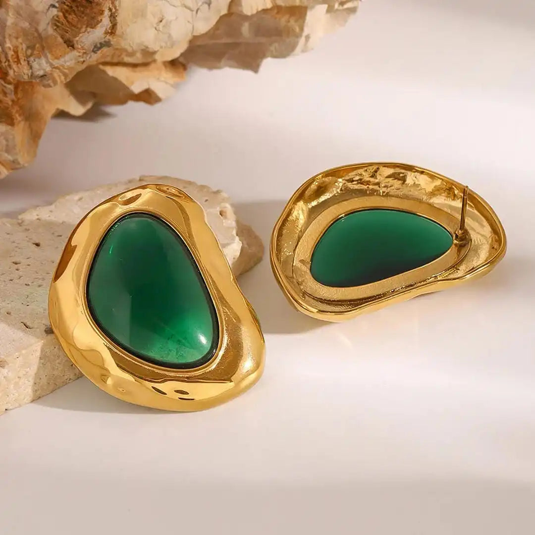 Pendientes de botón gruesos en verde esmeralda – imagen 3