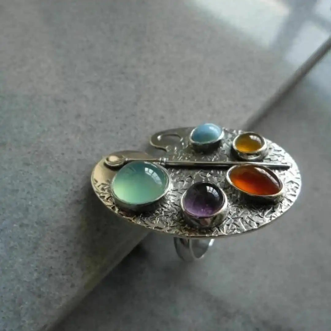 Anillo ajustable de piedras multicolor estilo paleta de pintor – imagen 4
