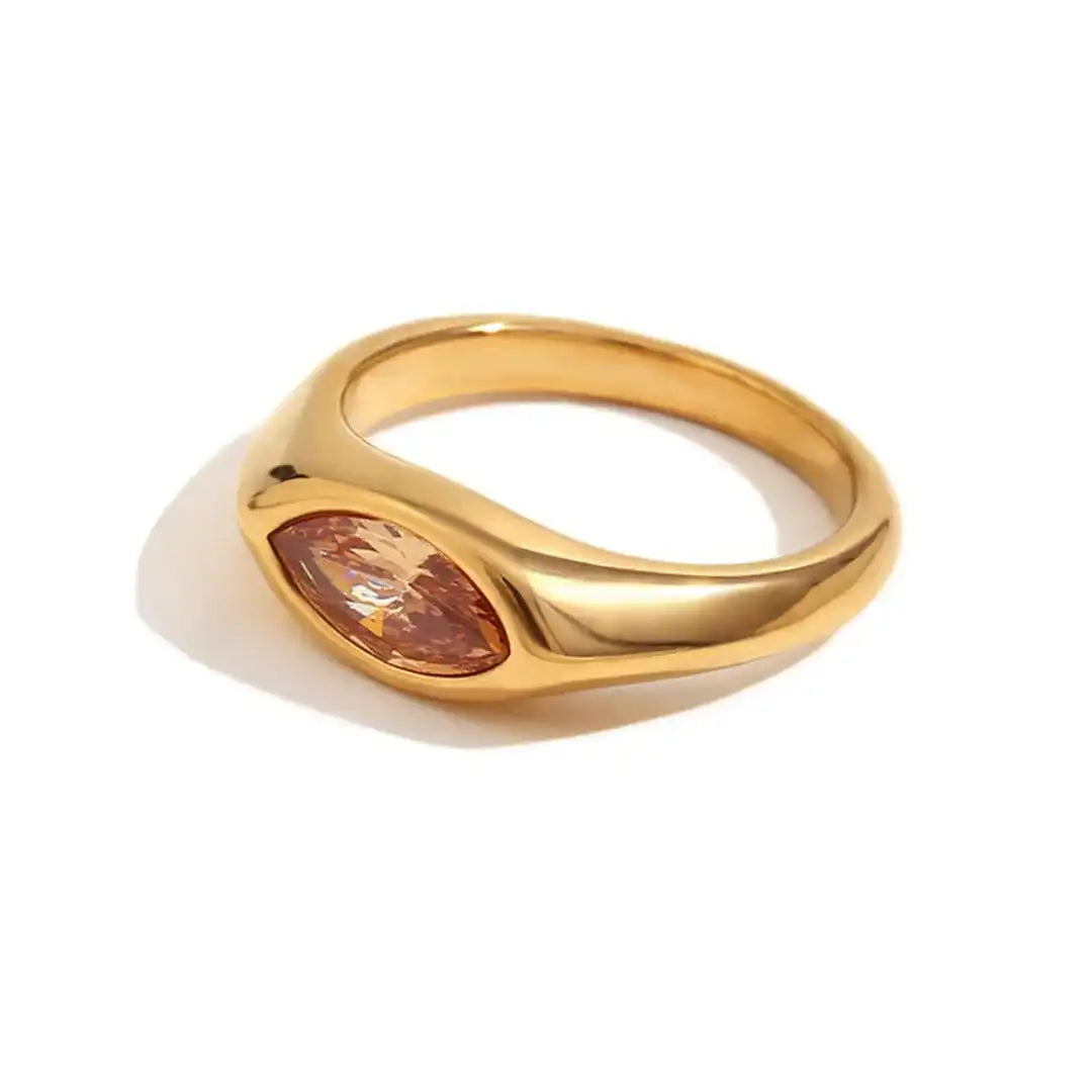 Anillo de sello dorado con piedra preciosa en forma de marquesa – imagen 5