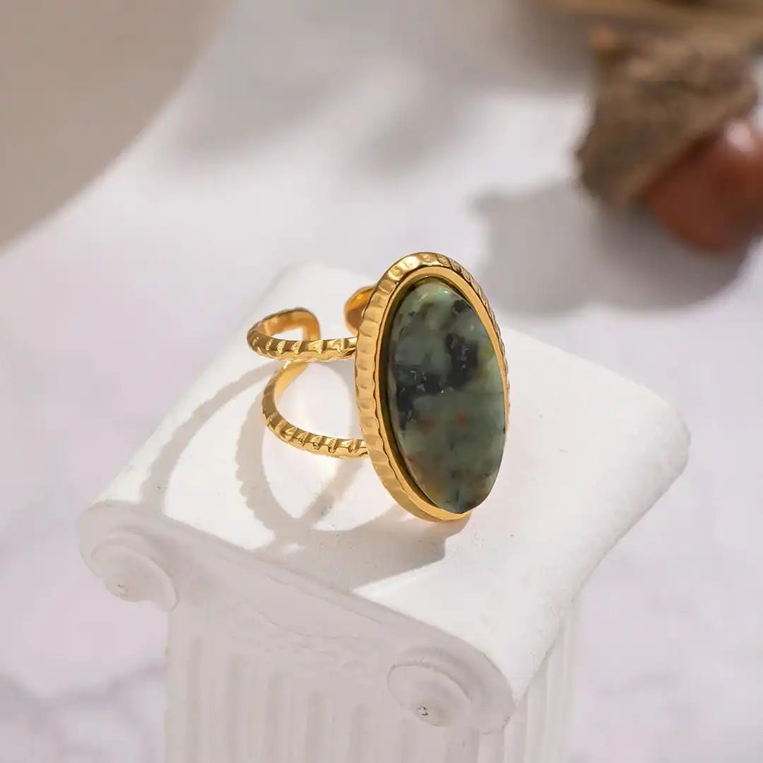 Anillo doble ajustable de jaspe verde – imagen 4