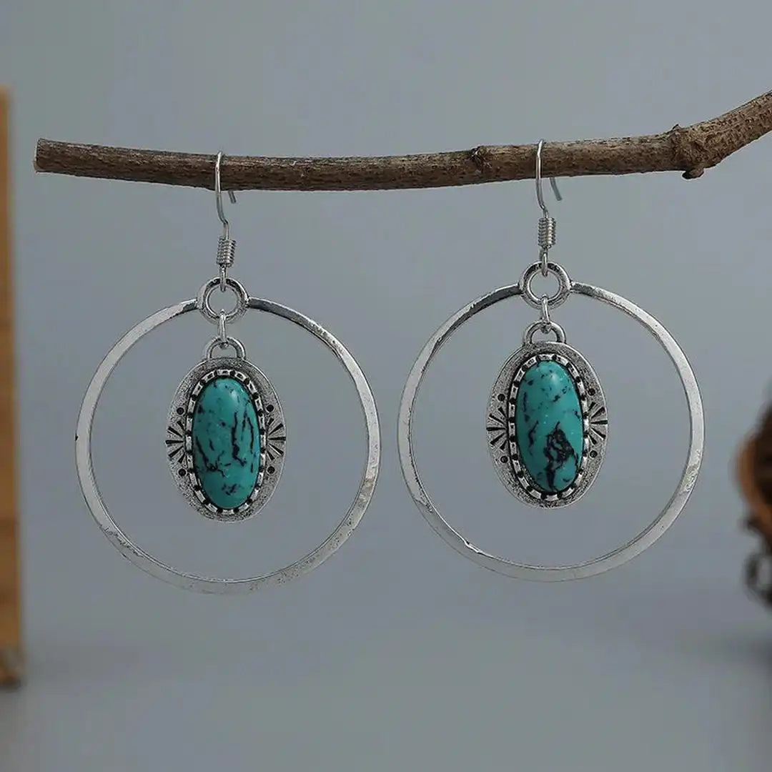 Pendientes colgantes vintage de plata con turquesa incrustada