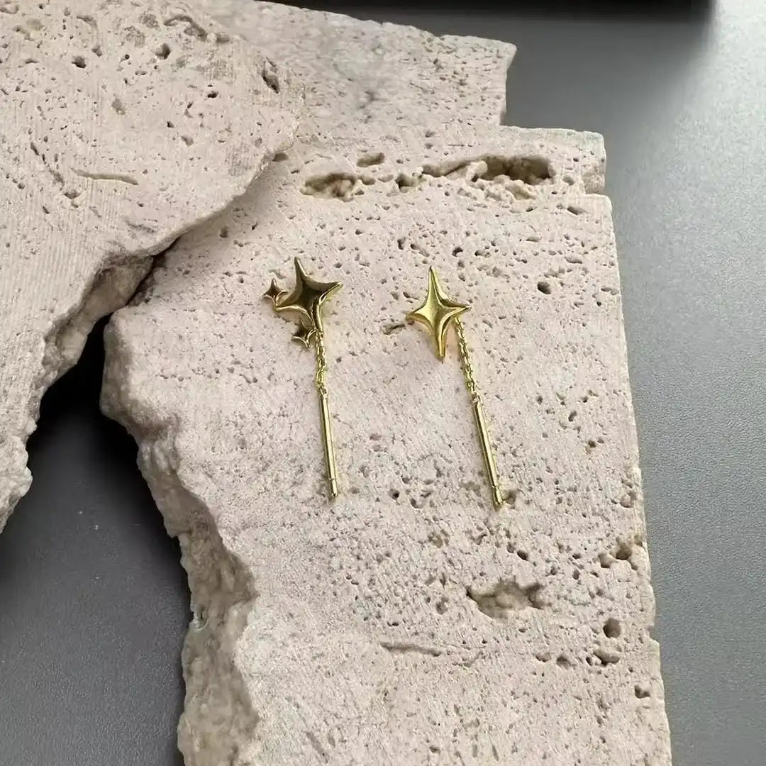 Pendientes de plata de ley con estrella dorada y cadena – imagen 4